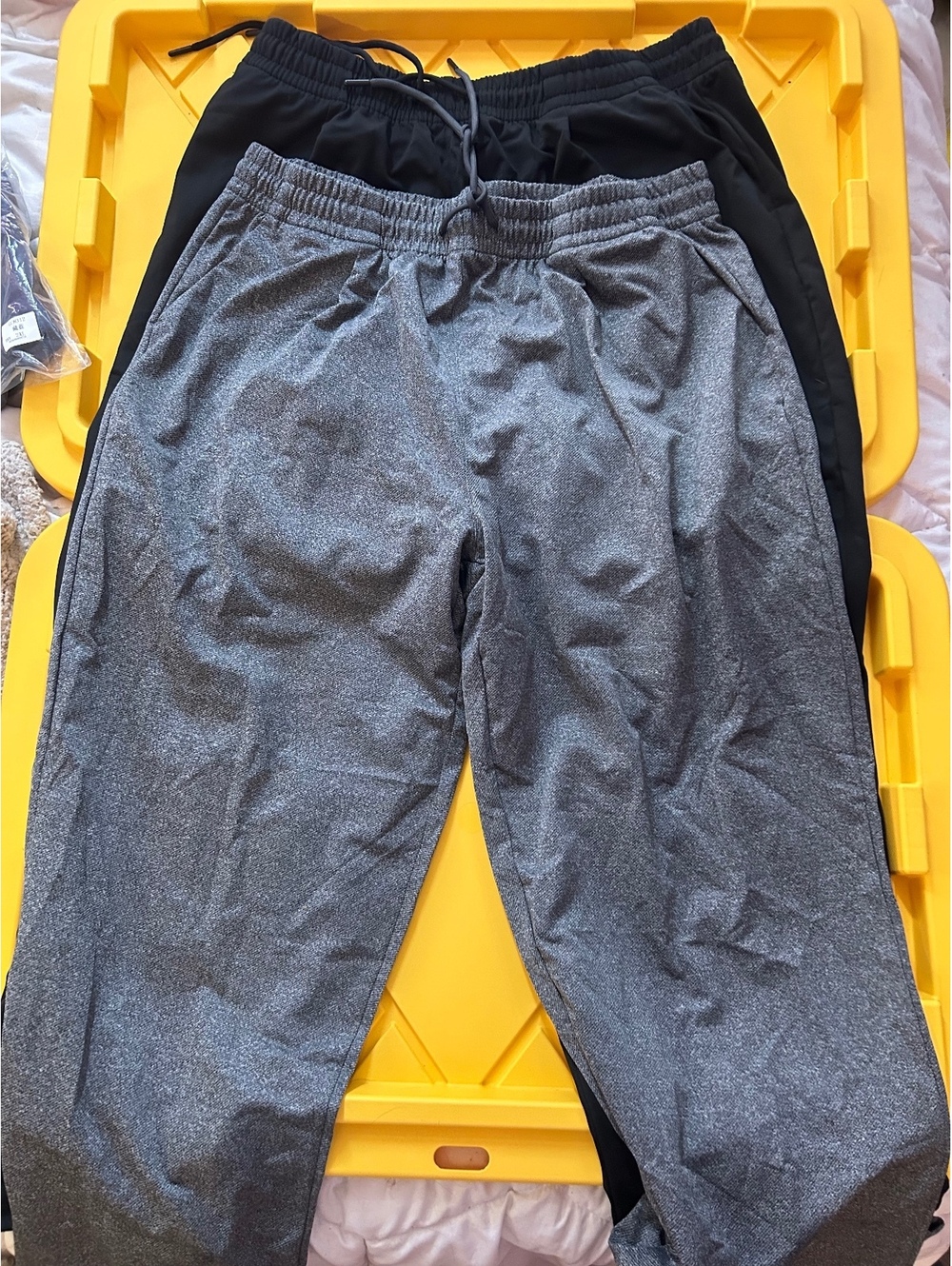 Men's Casual Elastic Waistband Pants with Drawstring - 2 Pack Black and Gray 2X